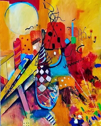 The sun is setting in the city 65x90cm